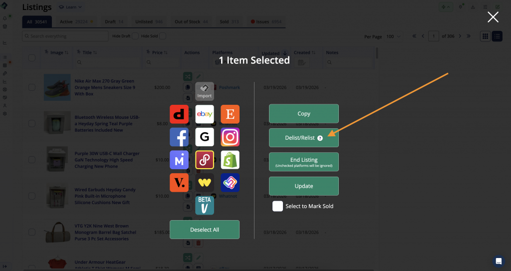 delist and relist on poshmark from the List Perfectly extension